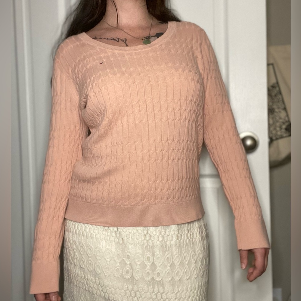 Cute Shoujo Girl Coquette Baby Pink Cable Knit Tommy Hilfiger Sweater